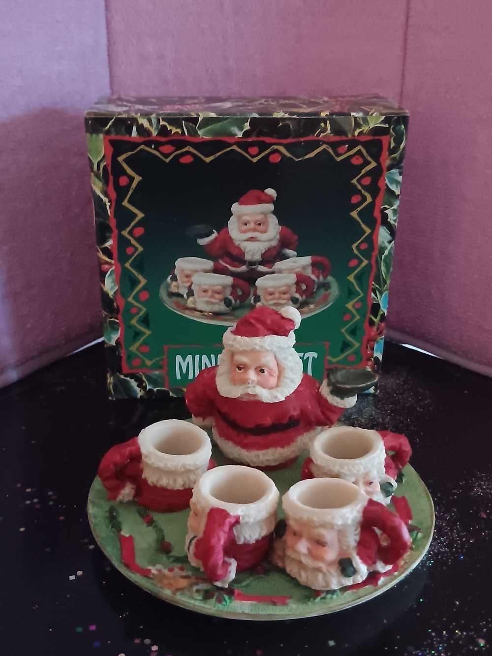 Vintage Santa Mini Cup Set - Red and White Holiday Decor